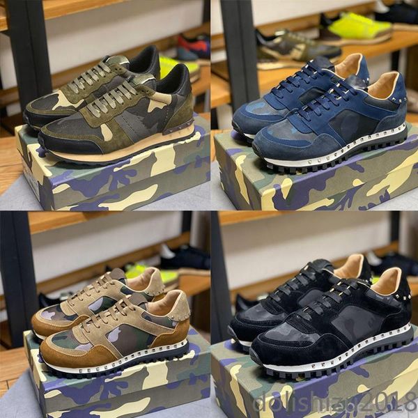 

camouflage sneaker womens mens rivet shoes studded flats mesh camo suede leather casual trainers rockrunner shoes do, Black