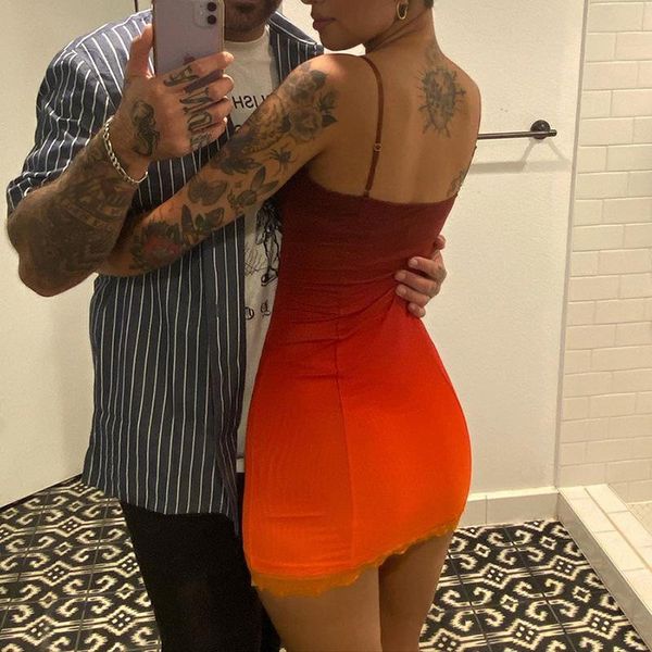 

fashionable gradient color bodycon women mini dress v neck party clubwear 2021 spaghetti straps casual street clother, Black;gray