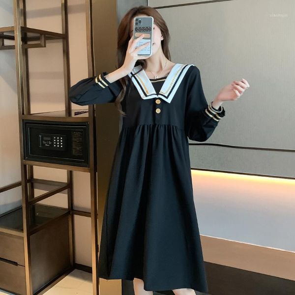 

maternity dresses spring autumn sailor collar preppy style nursing dress postpartum woman breastfeeding loose lactation clothes1, White