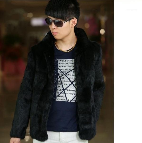 

plus size winter fur coat 2020 mens faux jackets turn-down collar fake fur overcoat casual black outerwear xl6491