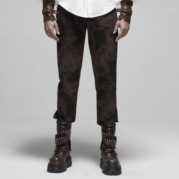 

punk pants gothic metal adjustment button mid-low waist men's straight pants men's steampunk variegated striped1, Black