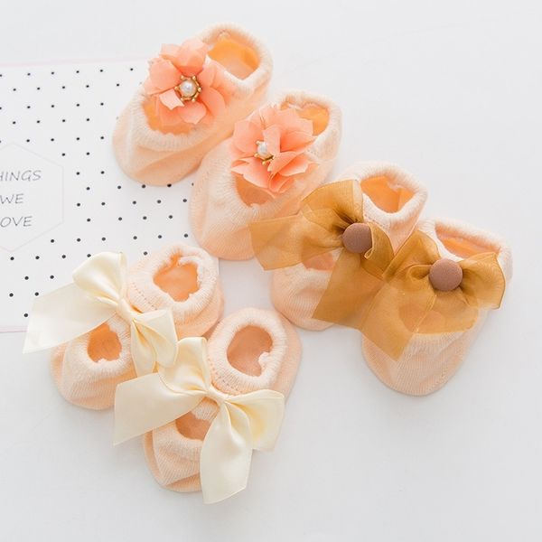 

3 pairs/lot lace flower newborn baby socks cotton anti-slip kids floor socks bow baby girl socks summer autumn y201009, Pink;yellow