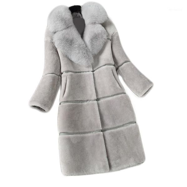 

2017 elegant office ladies winter fashion korean women imitation collar sheep shearing solid long formal fur jacket coat1, Black