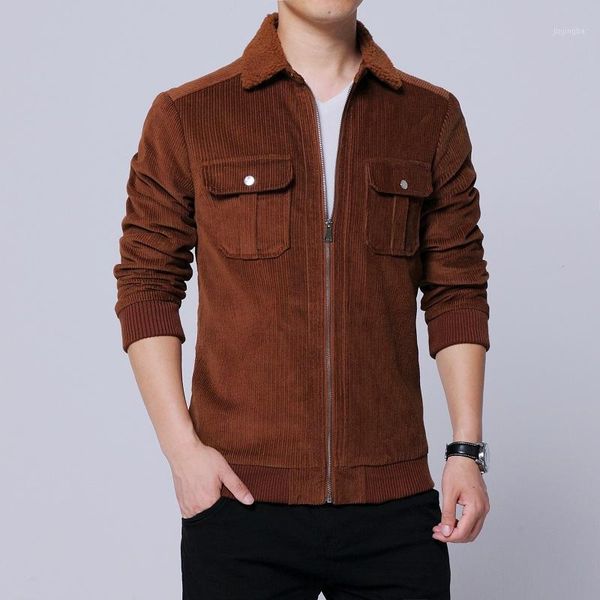 

isurvivor2020 men's winter corduroy jacket fashion brown jacket coat slim pike men casual social trendy fashion1, Black;brown