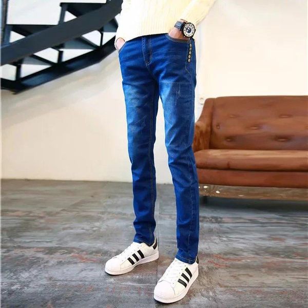 

wholesale 2020 fashion teenager casual mens korean-style slim elastic youth blue student wild was thin feet ten nail denim jeans1
