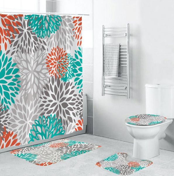 

bath accessory set sunflower pattern printed shower curtain pedestal rug lid toilet cover mat bathroom curtains with hooks