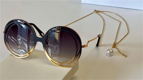 

new fashion design sunglasses 170 round frameless lens metal hollow frame with adjustable chain modern pop style uv400 protective glasses, White;black