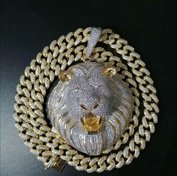 

cleaned out coundant cuban link цепочка большие подвески мужские ювелирные изделия хип-хоп роскошные дизайнер ожерелье блен бринг львицы жив, Silver