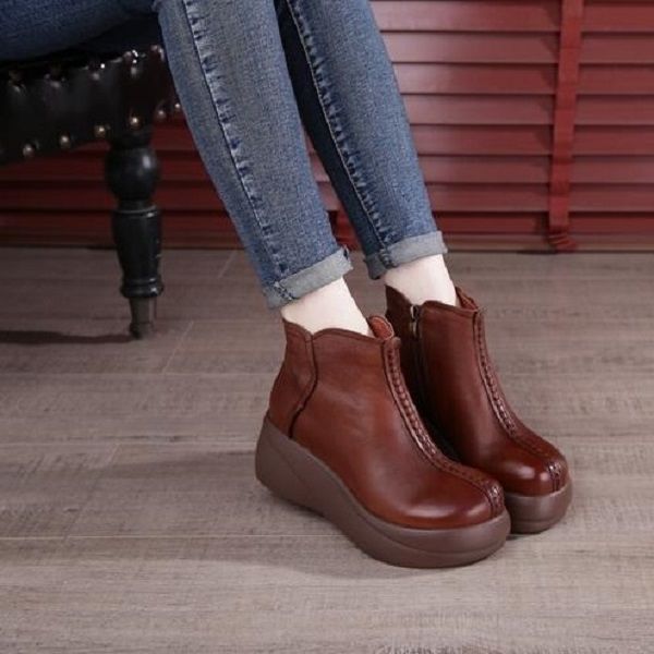 

women boots winter soft sole thick bottom booties black brown womens short boot genuine leather shoes size 35-40 04