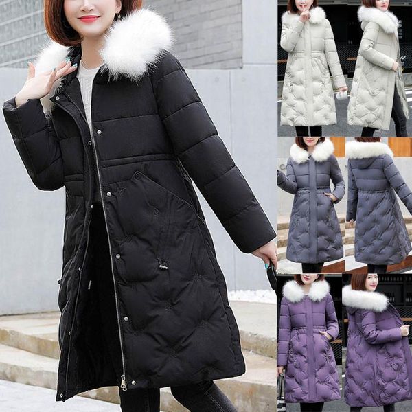 

women parkas overcoat winter warm casual slim zipper coats jackets plus size fur-collar hooded thicken cotton parkas outwear1, Black