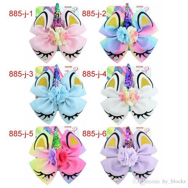 

8"jojo siwa bow headband girl colorful ribbon bow unicorn flowers girl girl hairbands with jojo card hair unicorn party hair bows, Slivery;white