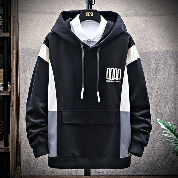 

european and american new product selling thickened warm hooded stitching letters fashion trend outdoor casual men's, Black