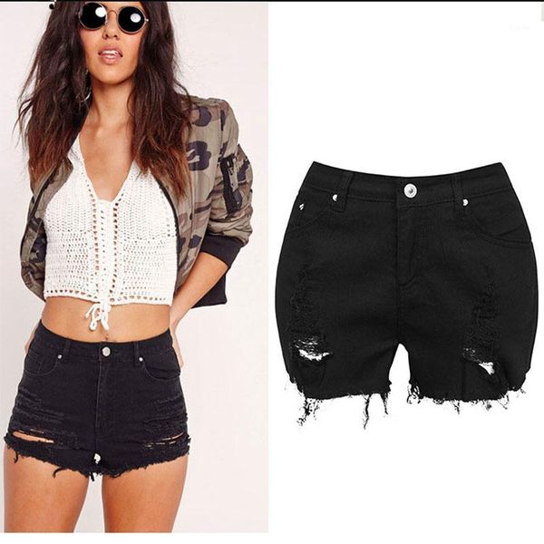 

2020 summer high waist denim shorts women stretch pants loose short jeans punk summer fashion short pants1, White;black