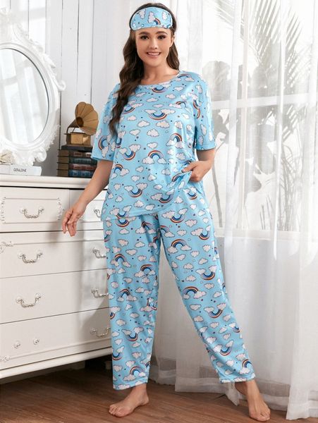 

plus clouds and rainbow print pj set & eye mask r4ts#, Black;white