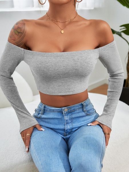 

petite off shoulder crop 635s#, White