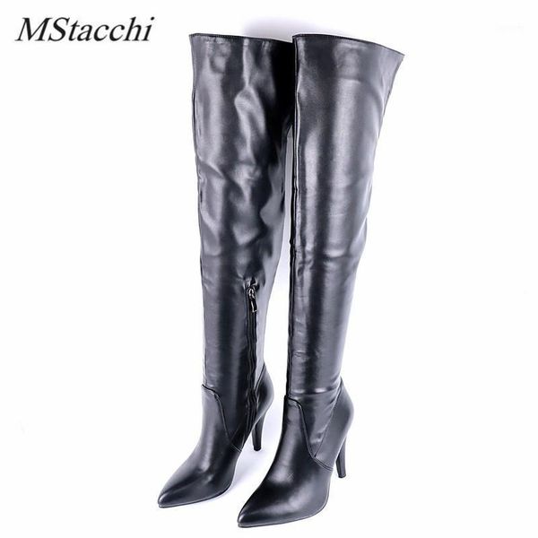 

mstacchi 2020 new style women boots zipper-side stiletto comfortable plush in pointed toe shoes winter over-the-knee botas1, Black