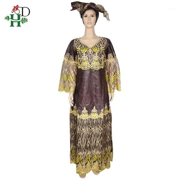 

h&d african dresses for women embroidery lace dress with head wraps south africa lady clothes bazin riche dashiki long dresses1, Red