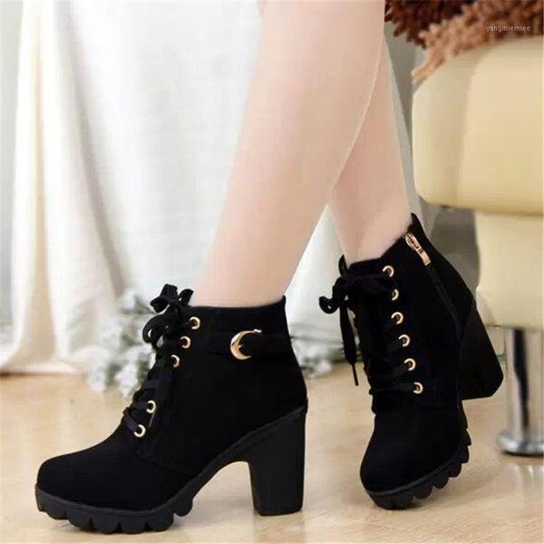 

woman boots fashion thick heel motorcycle female black boots shoes zapatos mujer ankle platform punk1