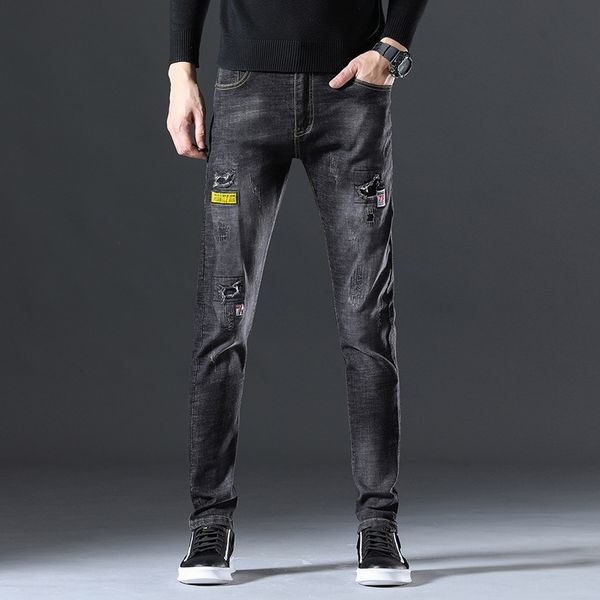 

hole-breaking men's autumn tight jeans jeans and jeanspatch beggar korean-style slim-fit skinny pants trendy cow pants trendy brand rcm, Blue