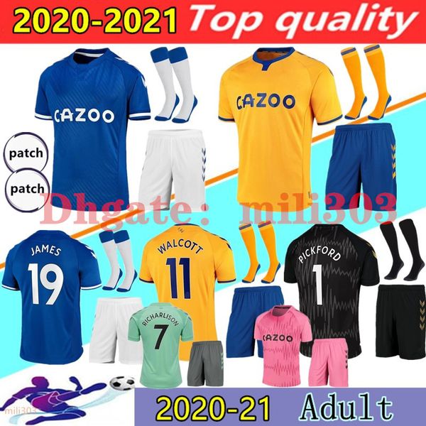 

20 21 everton soccer jerseys home away kits 2020 2021 james richarlison sigurdsson walcott kean third goalkeeper football shirt set uniforms, Black