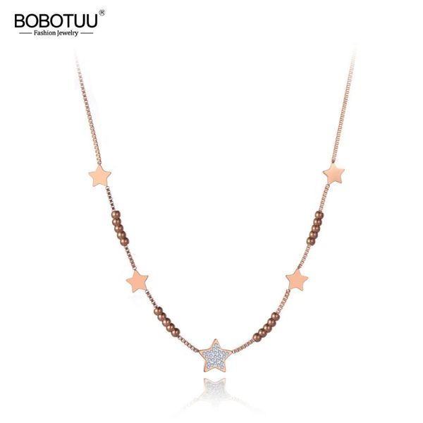 

chokers bobotuu bohemia stainless steel 5pcs stars cz crystal pendant necklace for women girl fashion rhinestone choker bn19177, Golden;silver