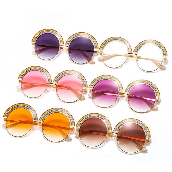 

new lovely rainbow round style sunglasses full metal gilding frame cute eyewear for men and women wholesale, White;black