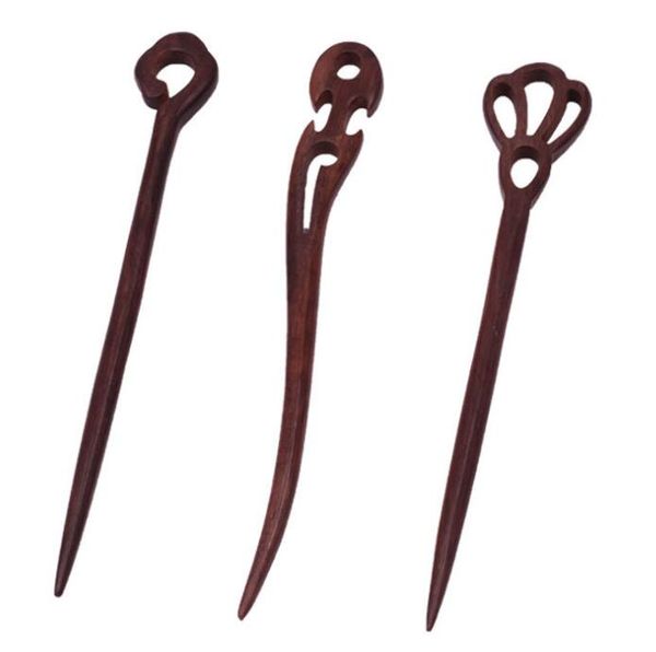 

new arrival wood handmade hair stick sandalwood carved hairpin hair accessories women retro style hair styling tools, Black;brown