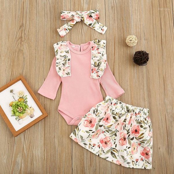

clothing sets summer born infant baby girls set romper +printed floral skirt + headband clothes outfits1, White