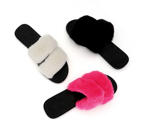 

plush slippers indoor online fashion shoes rainbow section plush slippers women cotton slippers many color for sale, Black