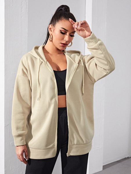 

drop shoulder zip up hoodie y9p7#, White;black