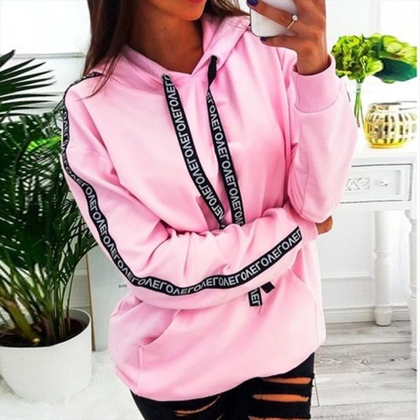 

women plus siz long sleeve solid sweatshirt lady casual sportwear winter warm hooded hoodies pullover tracksuits t2, Black
