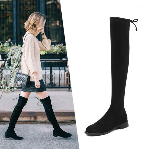 

2020 winter thigh high boots for women over knee boots ladies flats black slim warm shoes woman elastic botas altas mujer1