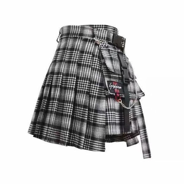 

skirts 2021 fashion autumn spring plaid grid pocket black and white women woman girl korea harajuku mini skirt b917