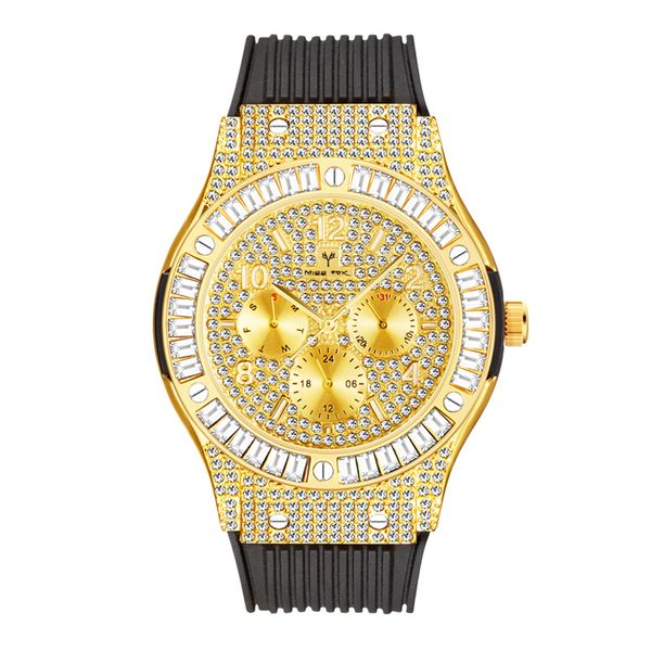 

2021 new men's fashion watch Japanese high-end diamond-studded British watch silicone band multifunctional business waterproof watch, Gold