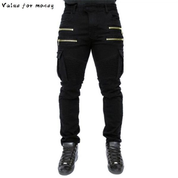 

denim black green biker jeans mens skinny 2020 runway distressed slim elastic jeans hip hop washed skateboard trouers streetwear, Blue