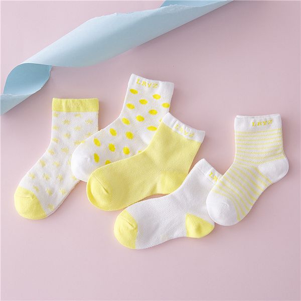 

10 шт / много = 5pairs хлопок новорожденный носки короткие носки девочек и мальчиков полосатый польки детские носки y201009, Pink;yellow