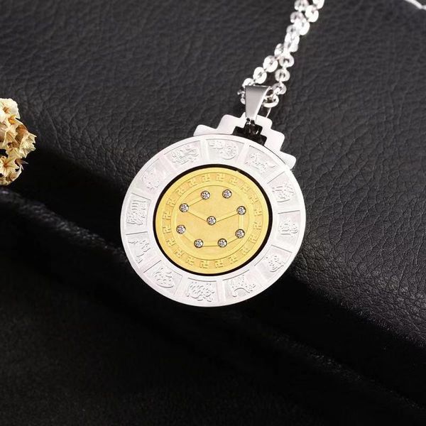 

stainless steel gold color constellation pendant necklace for women round cz chokers necklace signs of the zodiac gift, Silver