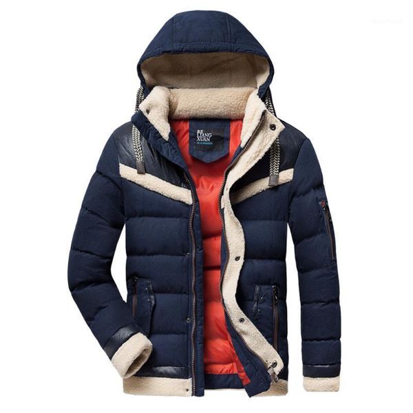 

men winter brand new casual warm thick fleece jacket parkas men new luxury outwear windproof waterproof hat parkas coat1, Black