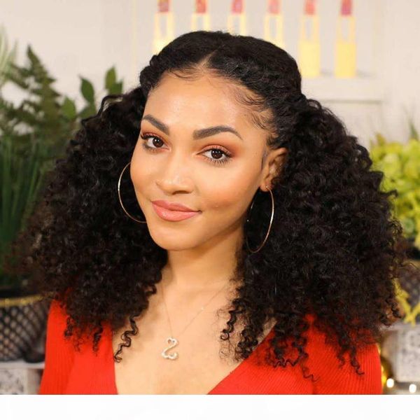 

kinky curly 180 density 13x6 lace front human hair wigs pre plucked natural hairline brazilian virgin hair full lace wigs, Black