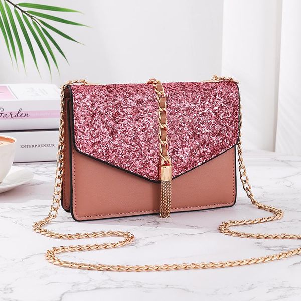 

female mini shoulder bag 2020 trend luxury tassel sequins chains cute casual fashion elegant evening messenger crossbody