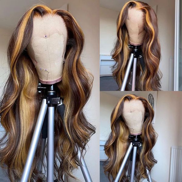 

ombre honey blonde body wave lace closure wig preplucked colored bleached knots human hair wigs for black women