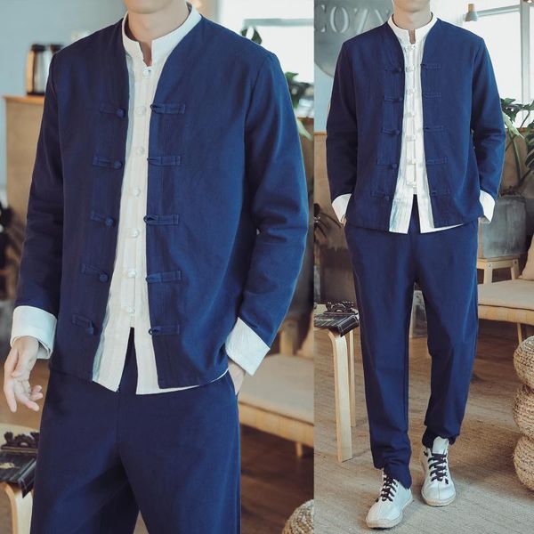 

autumn chinese style han suit men's chinese style traditional retro tang, Gray