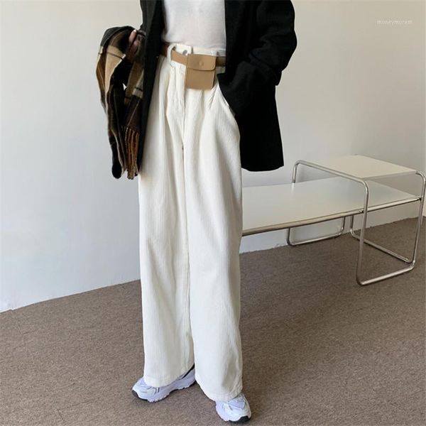 

women's pants & capris vintage minimalist high waist straight casual wide leg women bottoms autumn winter suit loose trousers1, Black;white