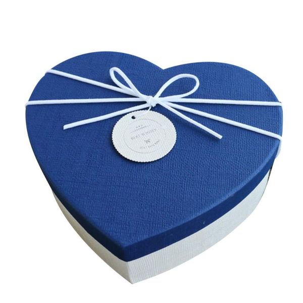 

1pc exquisite gift box bowknot heart shaped valentine day birthday present packing box - size m (white bottom blue cover