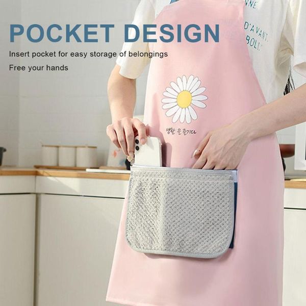 

aprons adjustable kitchen apron women's pocket waterproof and oil-proof removable hand towel for cooking baking bbq washing
