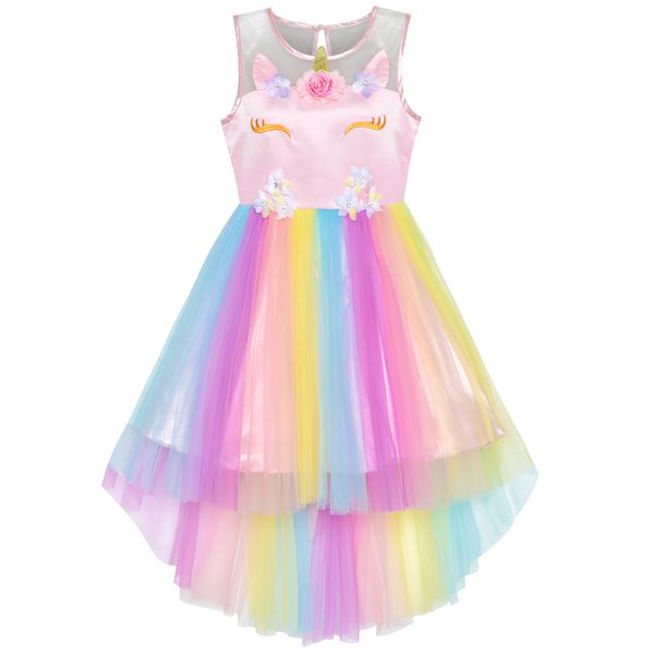 

girl dress rainbow tutu sequin tulle princess teen ballet toddler wedding prom gown ball party festival unicorn carnival casual t200709, Red;yellow