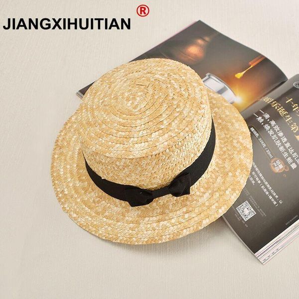 

2017 new summer sweet cute vintage bow gril sun hat beach hat bowie bow navy style straw hat cap short brim cap bbygnh homebag, Black;white