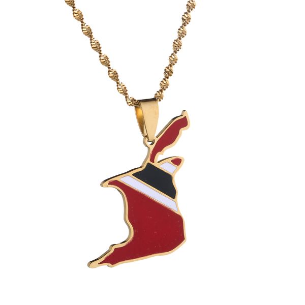 

trinidad and tobago map flag pendant necklace gold color trendy ethnic jewelry gift for women men, Silver