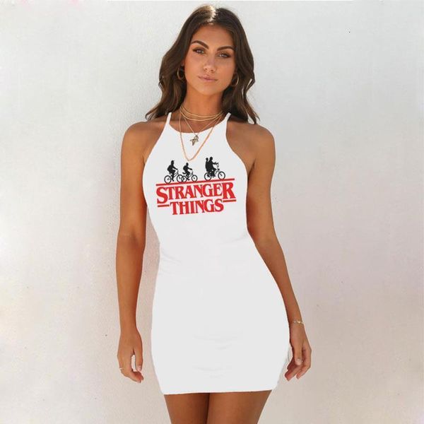 

dress fashion women white dress solid color sleeveless stranger things print party dress mini bodycon, Black;gray