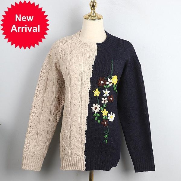 

black 2021 new winter flower embroidered vintage woman's luxury sweater loose knitted coat designer clothing lki0, White;black
